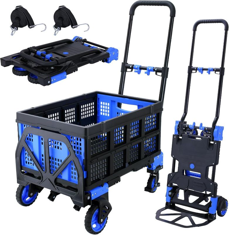 Photo 1 of 2 in 1 Hand Truck Dolly Foldable with Basket,Hand Truck Foldable with Retractable Handle,330LBS Capacity Folding Hand Cart,Dolly Cart with Wheels,Portable Dolly Hand Truck for Moving