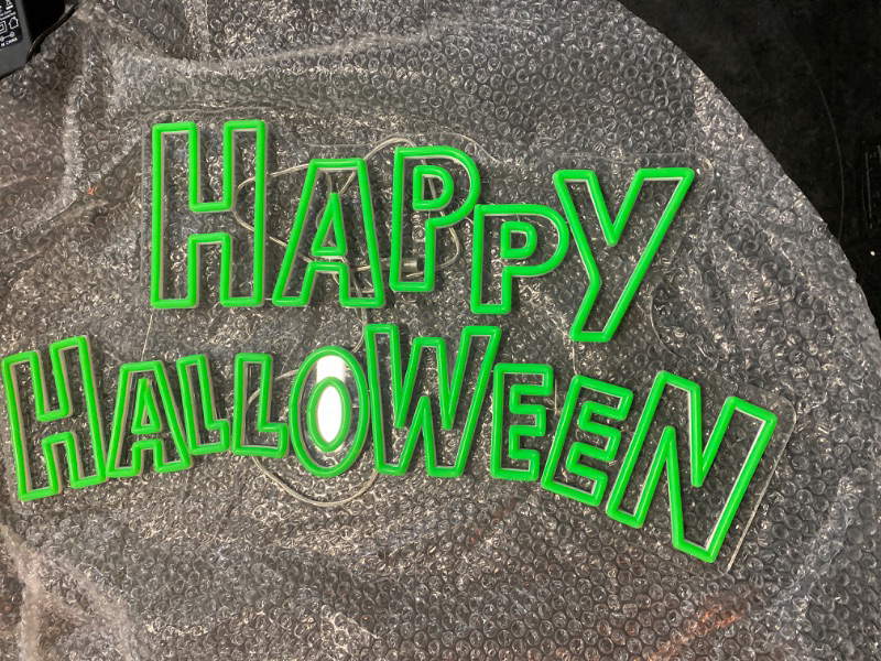 Photo 2 of Halloween Decorations Outdoor Indoor, Happy Halloween Lights Halloween Neon Signs, 26X14 Inches Large Dimmable Neon Signs, Halloween Yard Decor, Halloween Decorations for Home (Green Happy Halloween)