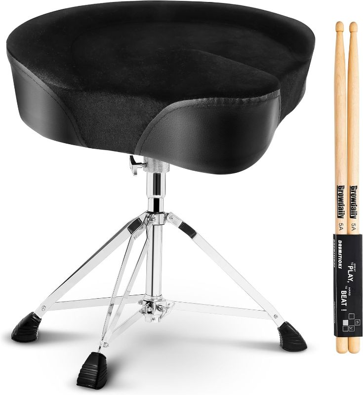 Photo 1 of Heavy Duty Drum Throne Seat,Drum Throne Adjustable Stool Drum Motorcycle Style Drum Throne Drummer Stool with 5A Drumsticks