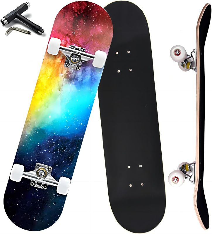 Photo 1 of Pro Complete Skateboards for Beginners Girls Boys Kids Youths Teens Adults 31"x8" Skate Boards 7 Layers Canadian Maple Double Kick Deck Concave Longboard