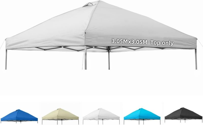 Photo 1 of 10x10 Canopy Replacement Top Cover,Pop Up Canopy Tent Top with Air Vent Ropes, Waterproof Sunshade Silver Coated Oxford Cloth for Garden Patio Picnic Camping (Silver-Coated White-Top only)