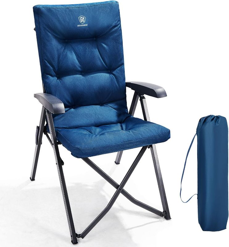 Photo 1 of EVER ADVANCED Folding Padded Camping Chair 4 Positon Adjustable Recliner with High Back Support Portable for Adults, 300lbs Weight Capacity, Blue