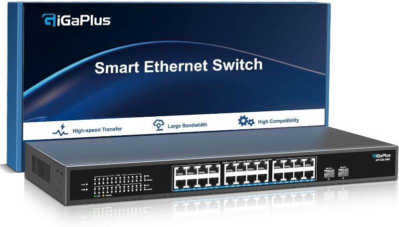 Photo 1 of 26 Port 2.5Gb Unmanaged Ethernet Switch with 24* 2.5G Base-T Ports, 2* 10G SFP+ Ports. GiGaPlus 2.5Gbps Network Switch for 2.5Gbps NAS/PC, WiFi6 Router, Wireless AP. Fanless Design, Plug and Play