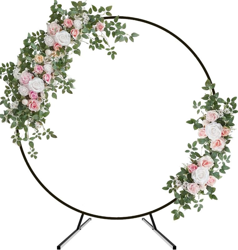 Photo 1 of 7.4FT Round Wedding Arch with Extended Base for Ceremony, Stable Circle Arch Backdrop Stand Metal Balloon Frame with Two Water Bags for Birthday Party Baby Shower Decoration, Black