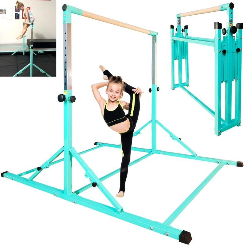 Photo 1 of PreGymnastic Foldable Gymnastics Bar, 6FT Gymnastic Horizontal Bars, Folding Training Bar for Kids and Teenagers 3-18, Weight Limit 500 LB, Adjustable kip Bar,Children Home Gym Equipment