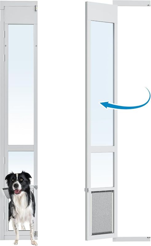 Photo 1 of Large Openable Dog Door for Sliding Glass Door, Adjustable 91 7/16" to 96" Slider Height, Pet Door for Floor to Ceiling Windows, All-Metal Framed & Panel & Lock- Large Extended