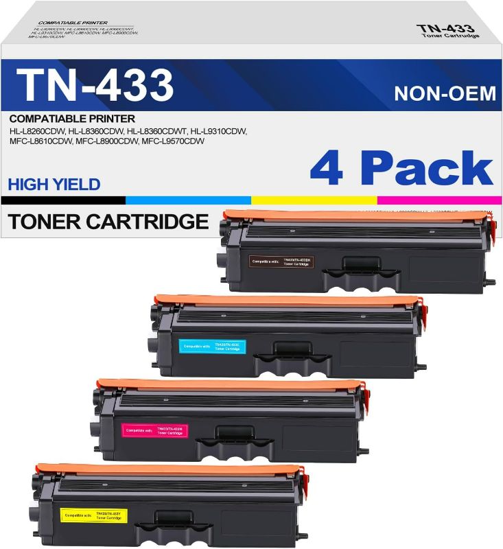 Photo 1 of 3 Pack TN433 TN-433 Toner Cartridge Replacement for Brother TN 433 TN-431 for Brother HL-L8260CDW HL-L8360CDW MFC-L8610CDW MFC-L8900CDW HL-L9310CDW Printer