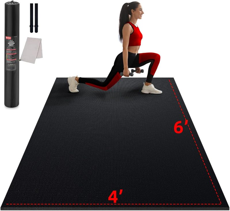 Photo 1 of Large Exercise Mat for Home Workout,12‘x6’/10'x6'/9'x6'/8'x6'/7'x5'/6'x4' (7mm) Extra Thick Workout Mat, High-Density Gym Mat for Cardio, Jump Rope, MMA, Weights (Shoe-Friendly)