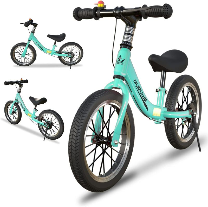 Photo 1 of 14/16 Inch Balance Bike for 3 4 5 6 7 8 Year Old Boys and Girls, No Pedal Training Bicycle with Brakes and Kickstand, Adjustable Seat Height, Air Tires, Gift for Outdoor Sports