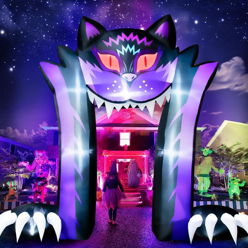 Photo 1 of 11FT Long & 10FT Tall Halloween Inflatable Outdoor Decoration Halloween Archway Outdoor Black Cat Inflatable Halloween Arch Giant Halloween Decorations with Light Black Cat for Yard Garden Lawn