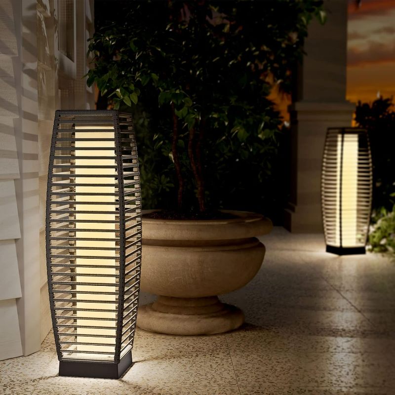 Photo 1 of Grand patio Outdoor Floor Lamp Solar Powered Lantern Waterproof Wicker Boho Deck Lights for Garden Porch Decor, Large Crossover