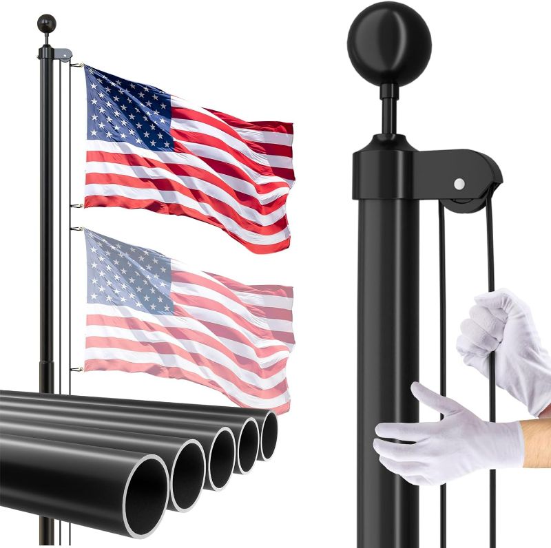 Photo 1 of 14 Gauge Flag Pole for Outside In Ground - 20 FT Heavy Duty Flagpole Kit for Yard - Extra Thick Outdoor Flag Poles with 3x5 American Flag for Residential or Commercial, Black