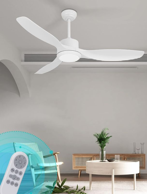 Photo 1 of White Ceiling Fan with Light, 52" Outdoor Ceiling Fans with Lights and Remote, 3 Color Light, 6 Speed, DC Motor, for Bedroom/Outdoor/Patios, White