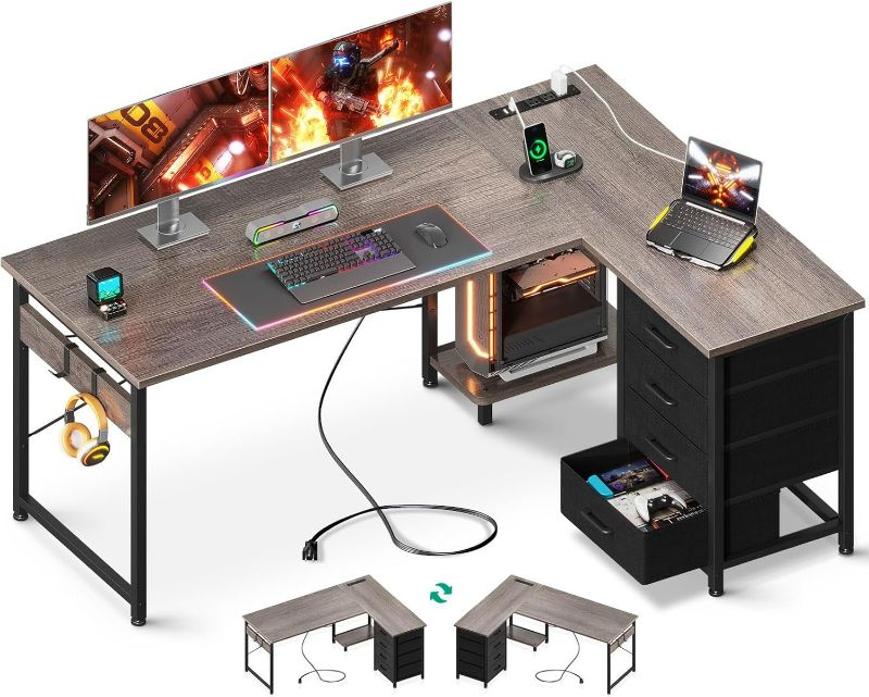 Photo 1 of AODK L Shaped Desk with 4 Tier Drawers, 53" Reversible Gaming Desk with Power Outlets, L Shaped Computer Desk with USB Charging Port and Host Stand, Home Office Corner Desk, Easy to Assemble, Grey Oak
Visit the AODK Store