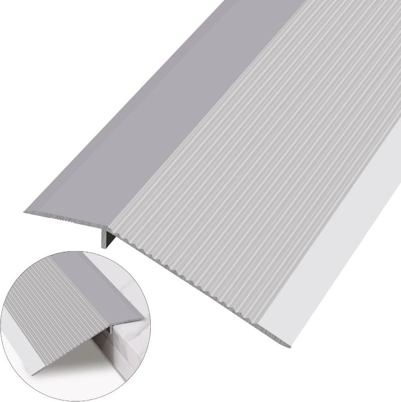 Photo 1 of Aluminum Floor Transition Strip, Threshold Reducer for Doorway Ramp Tiles Laminate Planks, Bridge The Height Gap Between 0.3-1.6 inches (2.9 ft x 3.9 in, Matte Silver)