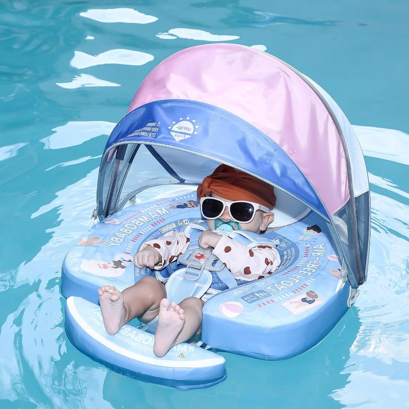 Photo 1 of 2024 Newest Mambobaby Baby Pool Float with Canopy & Tail Mambobaby Baby Swim Float Non-Inflatable Solid Baby Float Upgrade Soft Waterproof Skin-Friendly Material Infant Swim Float