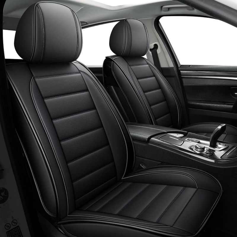 Photo 1 of CAPITAUTO Leather Car Seat Covers, Waterproof Faux Leatherette Cushion Cover for Cars SUV Pick-up Truck Universal Fit Set for Auto Interior Accessories(Black Full Set)