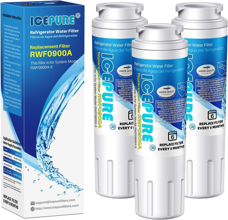 Photo 1 of ICEPURE UKF8001 Compatible with Whirlpool EDR4RXD1, 4396395, Maytag UKF8001, UKF8001AXX, EveryDrop Refrigerator Water Filter 4, RFC0900A, UKF8001AXX-200, UKF8001P, 469006, PUR, Puriclean II, Pack of 3