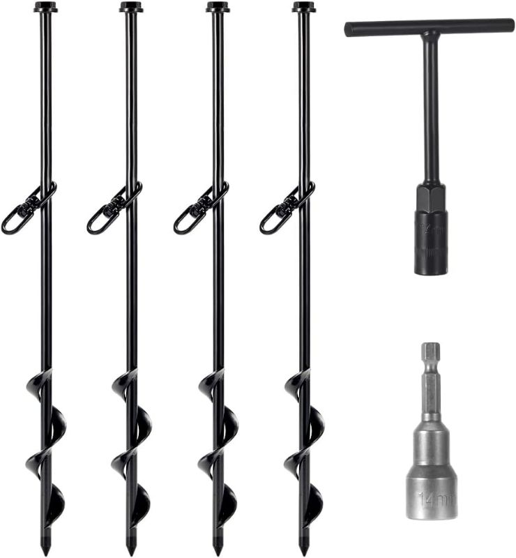 Photo 1 of 16.5”Dual-Use Ground Anchors(4 Pack) with T-Handle Hex Wrench and Power Nut Driver?Perfect with Drill or by Manual,Best Helper for Traveling and Outdoors,Swing Sets,Sheds, Camping Tent