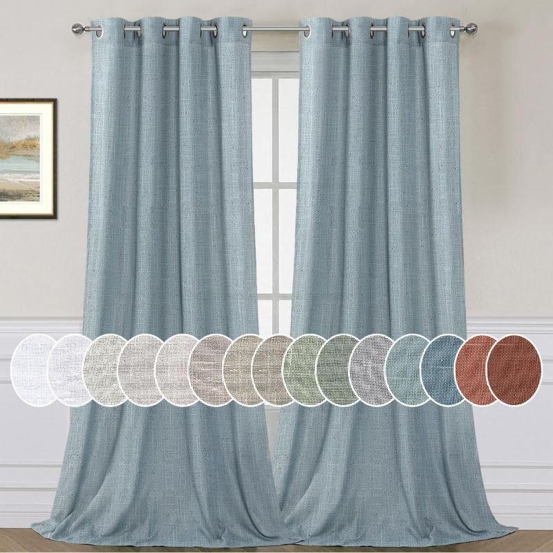 Photo 1 of H.VERSAILTEX Linen Curtains Home Decorative Nickel Grommet Semi Sheer Curtains Privacy Added Energy Saving Light Filtering Window Treatments Draperies for Bedroom, Stone Blue, 2 Panels, 52 x 84 - Inch