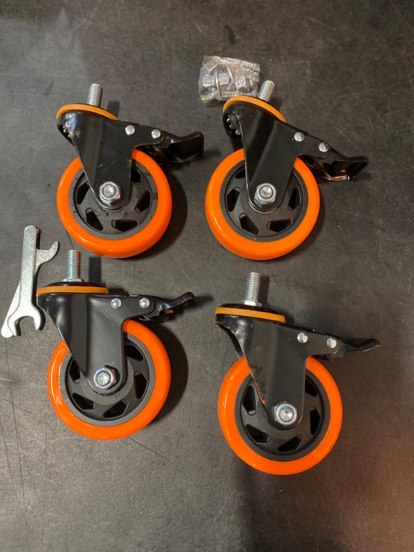 Photo 2 of 4 Inch Caster Wheels 2200Lbs, Threaded Stem Casters Set of 4 Heavy Duty, 1/2"-13 x 1 (Screw Diameter 1/2", Stem Length 1"), Safety Dual Locking Industrial Castors, Wheels for Cart, Furniture