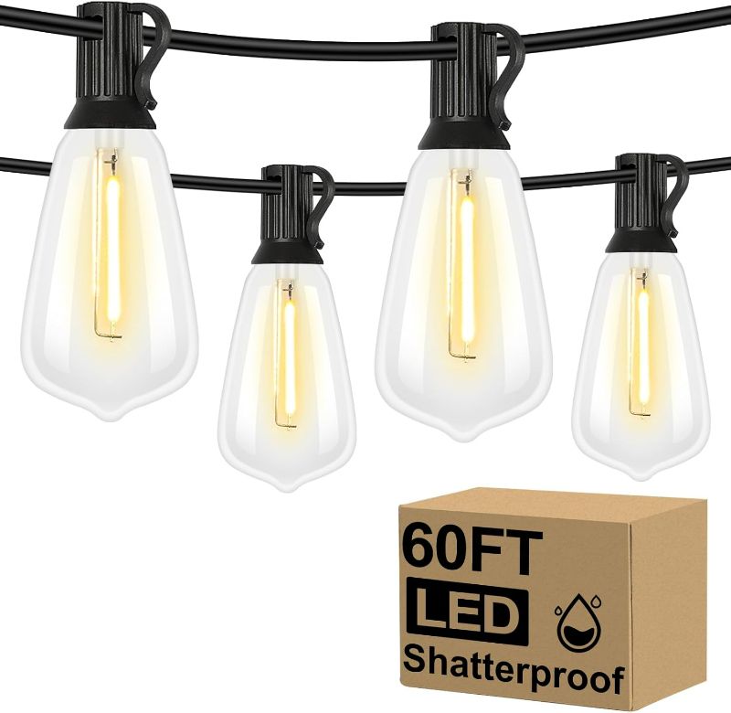 Photo 1 of Brightever LED Outdoor String Lights 60FT Patio Lights with 32 Shatterproof ST38 Vintage Edison Bulbs, Outside Hanging Lights Waterproof for Porch, Deck, Garden, Backyard, Balcony, 2700K Dimmable