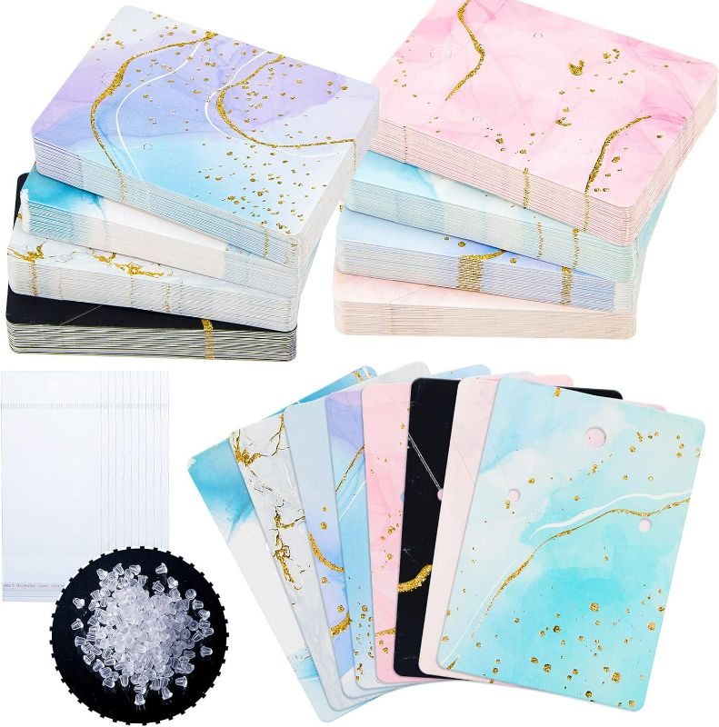 Photo 1 of 800 Pieces Earring Cards Marble Design with Gold Lines Jewelry Display Card Holder Set, 200 Pieces 8 Colors Earring Cards 200 Pieces Self-Seal Bags and 400 Earring Backs for DIY Jewelry, Glitter Style