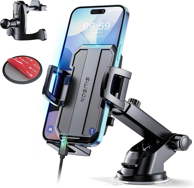 Photo 1 of Upgraded 3-in-1 Car Phone Holder Mount [Powerful Suction] Phone Mount for Car Dashboard Air Vent Windshield,for All iPhone Android Phone (Black)