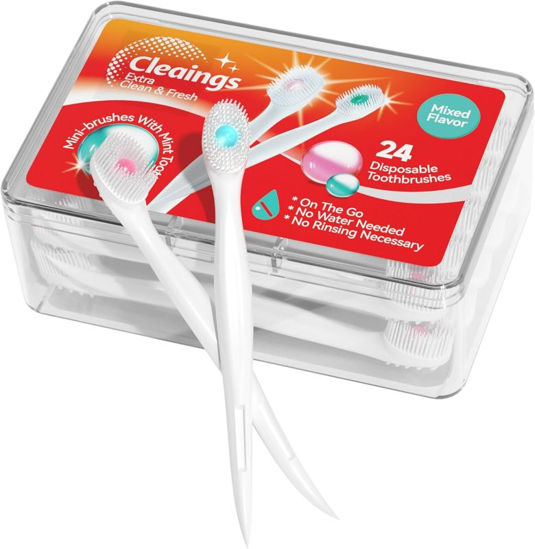 Photo 1 of cleaings® Mini Brushes-Disposable Toothbrushes with Toothpaste and Pick for Work or Travel, 24 Count (Iced Peach Flavor?Pack of 5?)