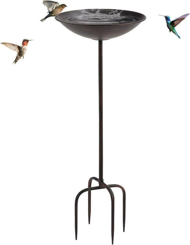 Photo 1 of 29”H Bird Bath Vintage Bird Baths for Outdoors Metal Bird Bath for Outside with 4 Prongs Base Stake Free Standing Birdbath and Bird Feeder for Garden Patio Yard Lawn