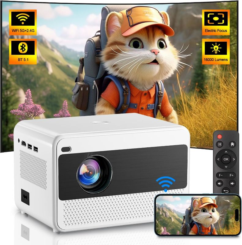 Photo 1 of Projector with WiFi and Bluetooth, 16000LM Indoor Outdoor Portable Projector, Native 1080P Video Movie Projector, Home Projector Max 200", Compatible with iOS & Android HDMI/USB/TV Stick/PS5/Laptop