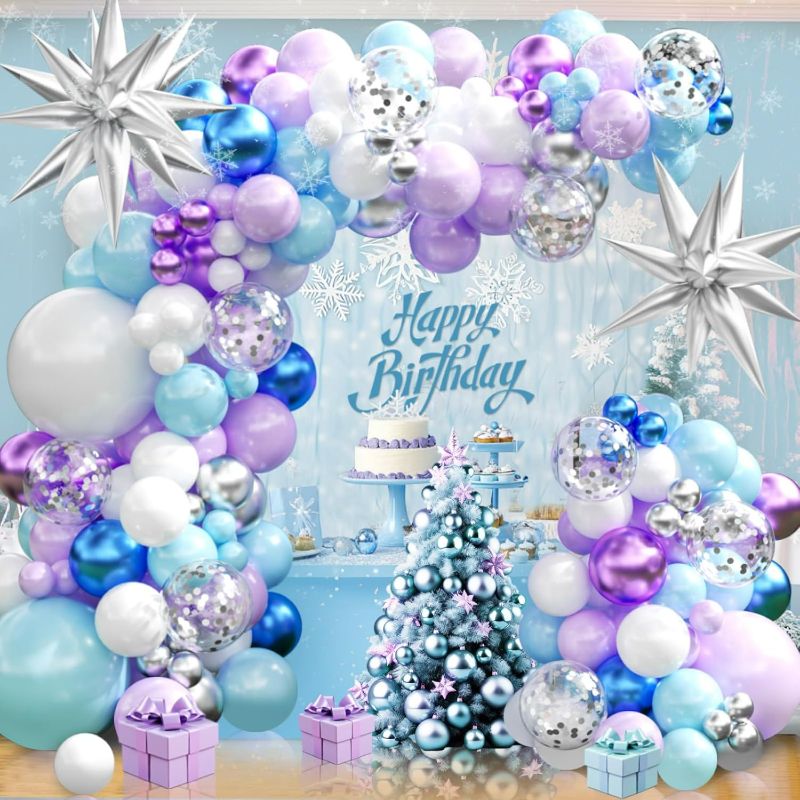 Photo 1 of Frozen Balloons Arch Kit, Frozen Birthday Party Decorations with Purple Blue Silver White Balloons, Frozen Balloon Garland for Princess Birthday Girls Birthday Winter Wonderland Party Decorations