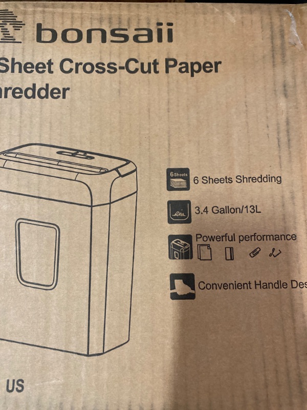 Photo 3 of Bonsaii Paper Shredder for Home Use,6-Sheet Crosscut Paper and Credit Card Shredder for Home Office with Handle for Document,Mail,Staple,Clip-3.4 Gal Wastebasket(C237-B)