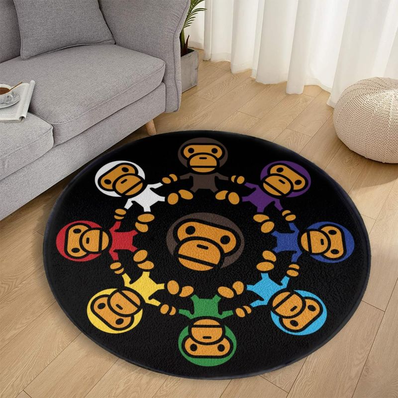 Photo 1 of 3D Baby Monkey Round Area Rug Colorful Cartoon Monkey Carpet Modern 3D Art Aesthetic Rugs Living Room Bedroom Playroom Non-Slip Decorative Floor Mat 3.3Ft