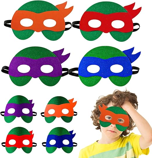 Photo 1 of Turtles Mask for Kids - 8 Packs Turtles Felt Masks Party Favors, Turtles Themed Game Video Party Supplies, Party Decoration Birthday Gift for Children Boys Girls