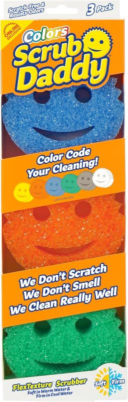 Photo 1 of Scrub Daddy Color Sponges - Scratch-Free Multipurpose Dish Sponges for Kitchen, Bathroom + More - Household Cleaning Sponges Made with BPA-Free Polymer Foam (3 Count)