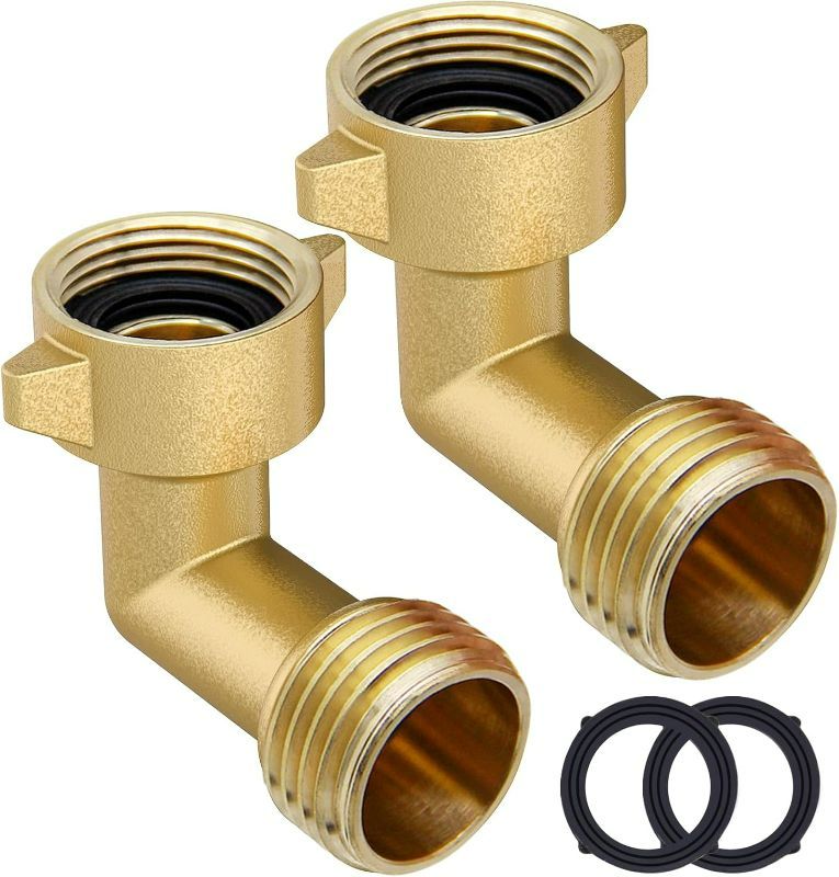 Photo 1 of Twinkle Star Garden Hose Elbow Connector 90 Degree Brass Hose Elbow(2pcs) 3/4" Heavy Duty Hose Adapter with 2 O-rings Brass Garden Hose Elbow Solid Brass Adapter