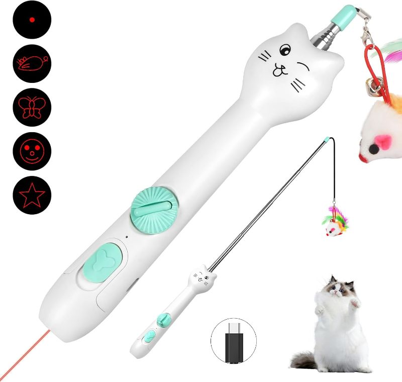 Photo 1 of Cat Toy, 2in1 Red Light and Feather, Rechargeable, Long Range 5 Modes, Interactive Kitten Toy for Indoor Cat and Dog