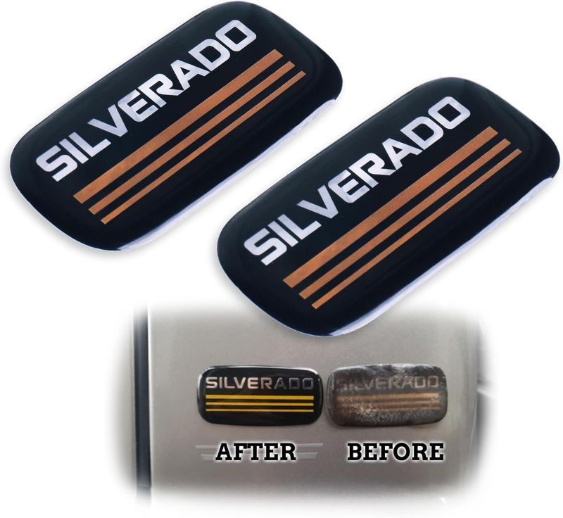 Photo 1 of 2Pcs 3D Emblem Nameplate Letter Replacement for Chevy Silverado Emblem (Gold)