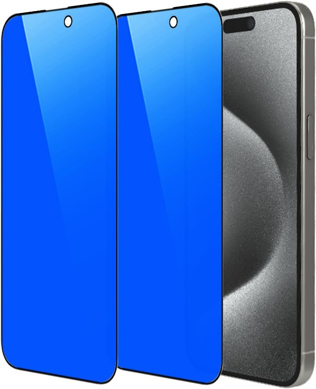 Photo 1 of 2 Piece Privacy Tempered Glass for iPhone 15 Pro Max 6.7 inch Anti-blue Anti-Spy Screen Protector Mirror Blue