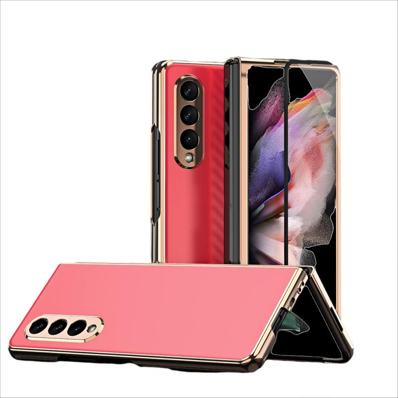 Photo 1 of Case for Samsung Galaxy Z Fold 3, Luxury Matte Metal Back Cover Hybrid Plating Cover with Screen Protector and Camera Protection Thin Slim Fit Cover, rose gold 