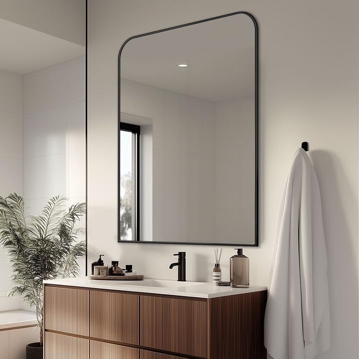 Photo 1 of Bathroom Mirror, 40x32 Inch Wall Mirror, Black Metal Framed Wall-Mounted Mirrors, Bathroom Vanity Mirror, Mirrors for Over Sink, Bathroom, Living Room, Bedroom, Entryway