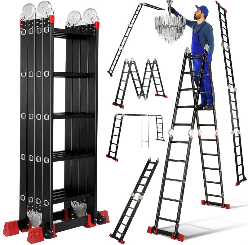 Photo 1 of 7 in 1 Folding Ladder, Multi-Purpose Extension Aluminium Step Stools, 19.4 FT Heavy Duty Ladder with Non-Slip Wide Pedal and Safety Locking, 500lbs Capacity Sturdy Ladder for Home and Outdoor Work