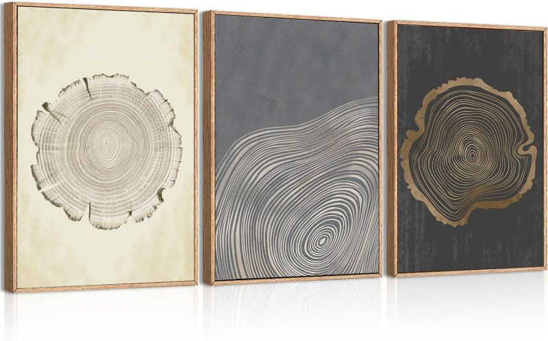 Photo 1 of IARTTOP Framed Black Tree Ring Wall Art Canvas Set Of 3 Modern Wood Stump Wall Decor Minimalist Tree Spiral Wall Painting Abstract Nature Art Print for Living Room Bedroom-16''*24''