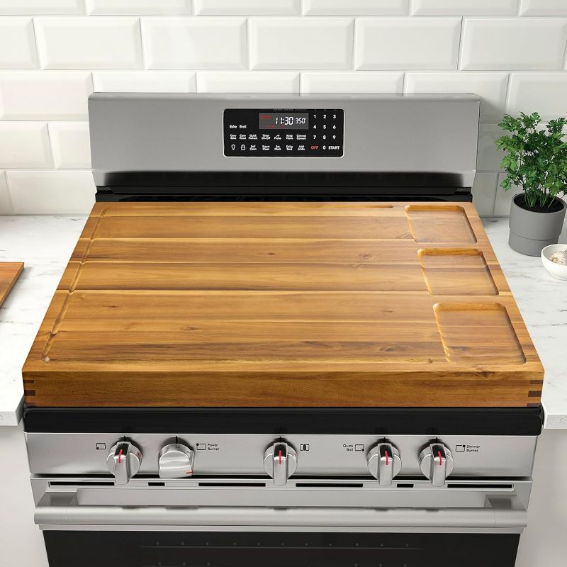 Photo 1 of BLUEWEST Noodle Board Stove Cover with Handles, 3 in 1 Wood Stove Top Covers Board for Gas Burners and Electric Stove, Wooden RV Stovetop Cover, Tray for Kitchen Counter Space with Juice Grooves