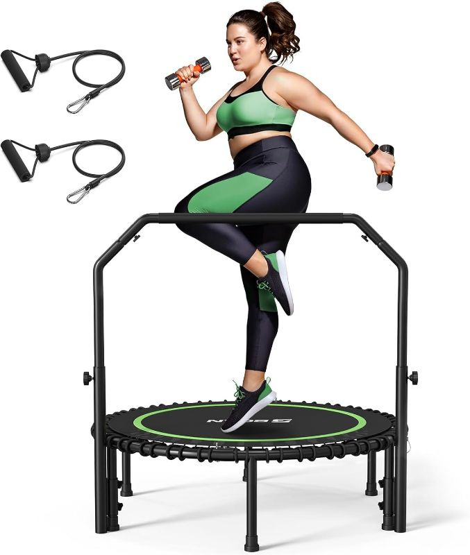 Photo 1 of BCAN 40"/48" Foldable Mini Trampoline with Resistance Band, 450 LBS Fitness Trampoline with Bungees, U Shape Adjustable Foam Handle, Stable & Quiet Exercise Rebounder for Adults Indoor/Garden