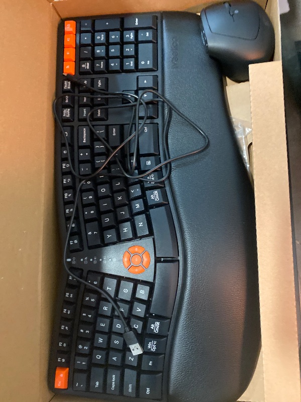 Photo 1 of MEETION New Ergonomic Keyboard and Mouse Wireless Combo, Bluetooth/2.4G Ergo Split Keyboard with Palm Rest, 4 DPI Adjustable Wireless Mouse, Full Size Rechargeable Keyboard Mouse, Black