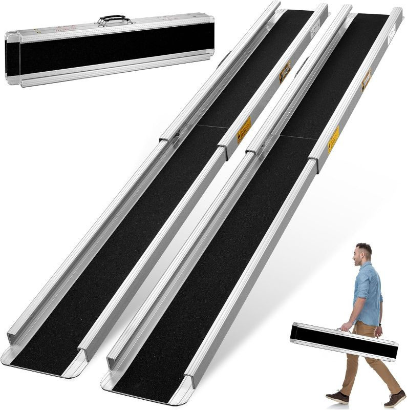 Photo 1 of 6FT Portable Wheelchair Ramp, 72"L x 7.2"W Aluminum Ramps for Wheelchairs for Home, 1200LBS Capacity Telescopic Non-Skid Threshold Handicap Wheel Chair Ramp for Doorways, Stairs, Steps, 2 Pack