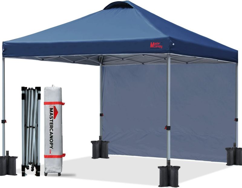 Photo 1 of MASTERCANOPY Durable Pop-up Canopy Tent with 1 Sidewall (10'x10',Navy Blue)