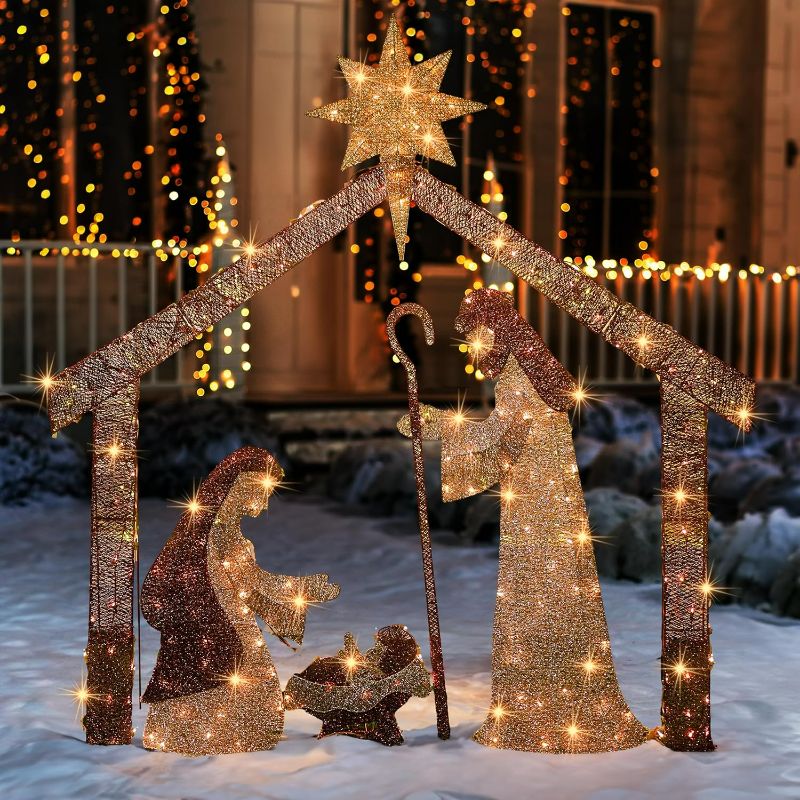 Photo 1 of Hourleey Christmas Nativity Scene Decorations, 6 FT Lighted Outdoor Nativity Scene, Christmas Holy Family Yard Decoration, 250 L Waterproof for Indoor or Outdoor Garden Yard Lawn Holiday Party Decor